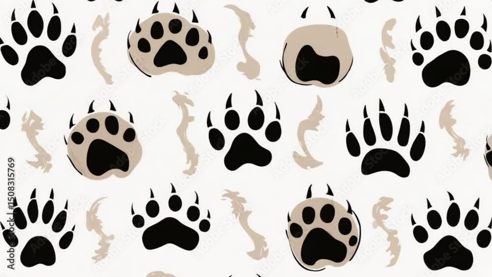 Repeating Paw Print Pattern Design Animal Track Texture Repeating Paw Print Pattern Design Animal Track Texture
