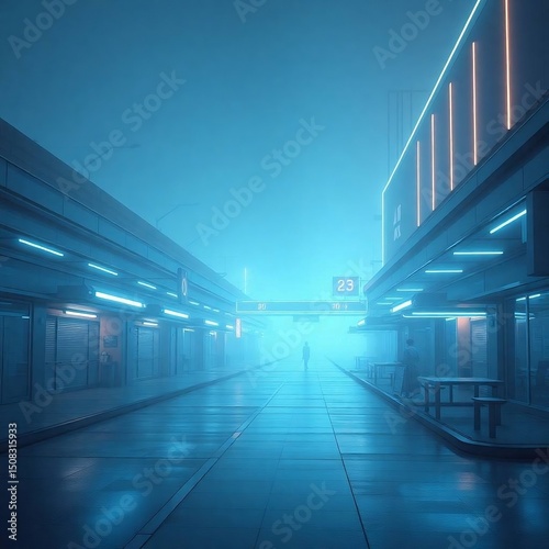 Dreamy Futuristic Sci-Fi Cityscape – Neon-Lit Empty Streets and Paused World

