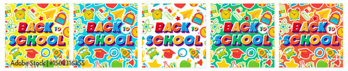 Back to school card collection modern typography on memphis background cartoon style for poster, post social media. Vector 10 eps