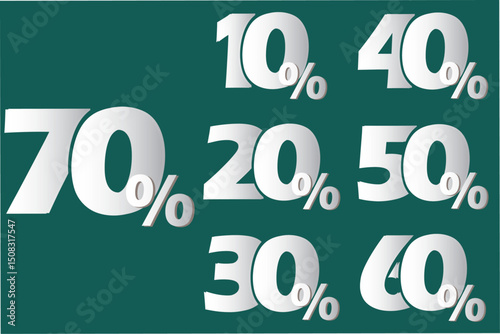 Product discount tag sticker set. Online and offline Shopping discount label with 10, 20, 30, 40, 50, 60, 70, 80 percent percent off sticker. 