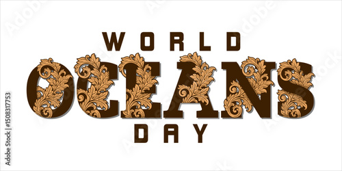 World oceans day design with turtle. Sea turtle trapped in plastic celebrating world ocean day
