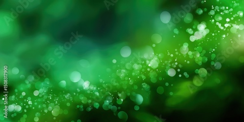 Vibrant green bokeh background with abstract light particles