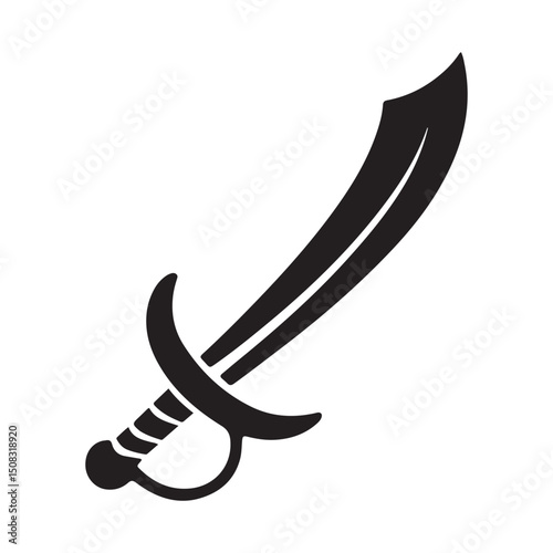 Cutlass pirate sword flat icon for games and websites, Vector black silhouette. with white background