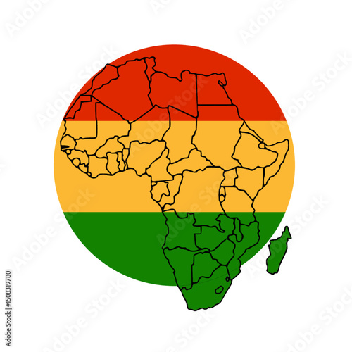 Unity in Diversity: Pan-African Map Circle, Red, Yellow, Green, African Heritage Symbol