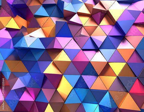 Abstract Colorful Triangular Geometric 3D Pattern Background