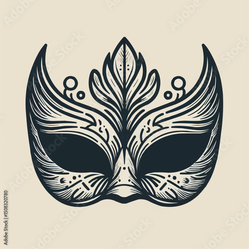 ornate black and white illustration of an elegant masquerade mask with decorative elements 