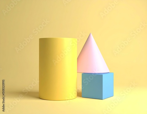 Pastel Geometric Shapes Cylinder, Pyramid, Cube, Minimalist Display