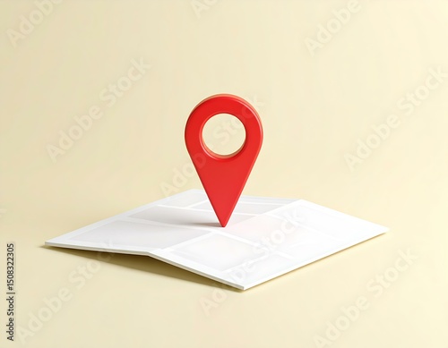Red Location Pin on Folded Blank Map, Minimalist Navigation Concept