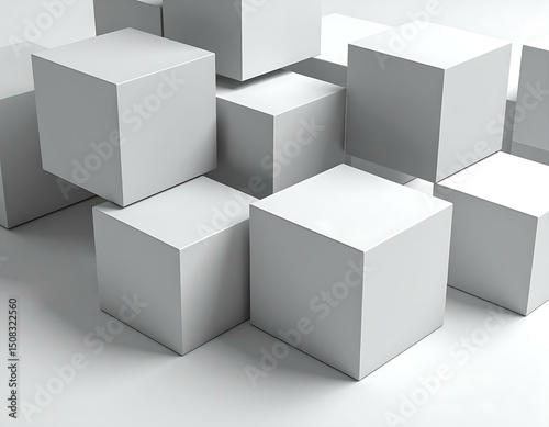 Abstract Gray Cubes Geometric Shapes, Minimalist Design, 3D Render
