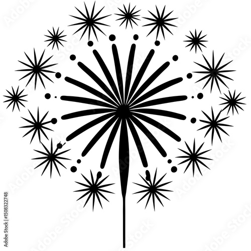 Patriotic fireworks illustration in silhouette style for t-shirts, mugs, and social media use.