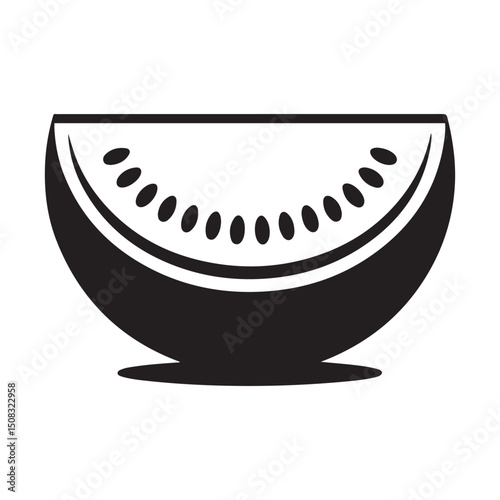 Watermelon fruit slice or cross section with seeds line art vector icon for apps and websites. Vector black silhouette. with white background