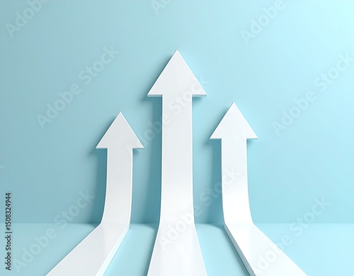Three White Arrows Pointing Upward, Growth, Success, Progress Concept