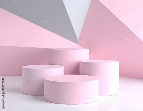 Pink Cylindrical Product Display Platforms Geometric Background
