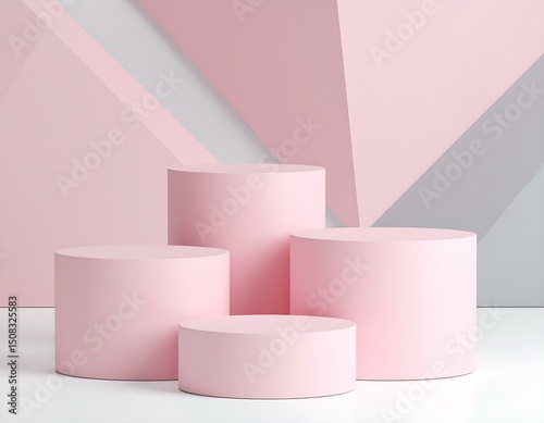 Pink Cylindrical Product Display Stands Minimalist Background