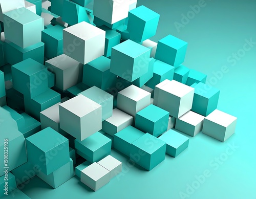 Abstract Teal and White Cube Geometric 3D Pattern Design