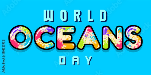 World oceans day design with turtle. Sea turtle trapped in plastic celebrating world ocean day