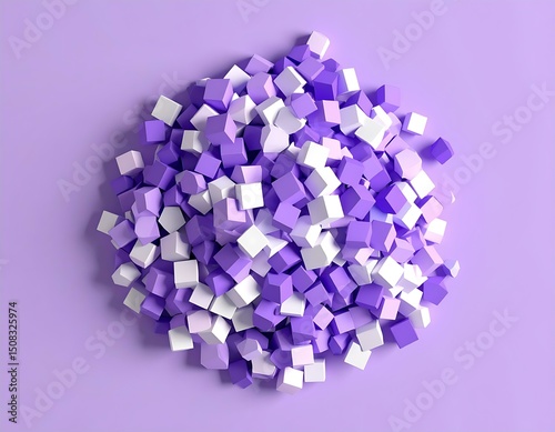 Abstract Purple and White 3D Cubes Geometric Pile Background Design