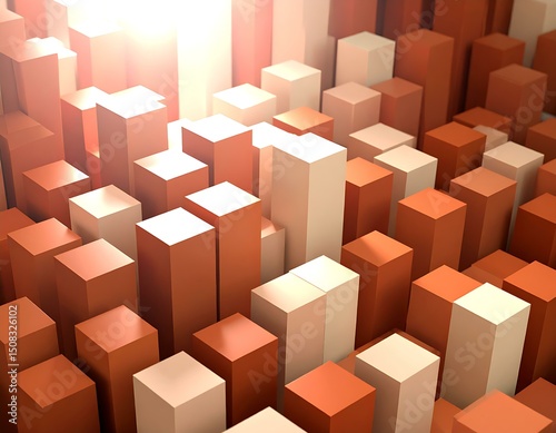 Abstract 3D Orange and Beige Cube Cityscape Digital Art