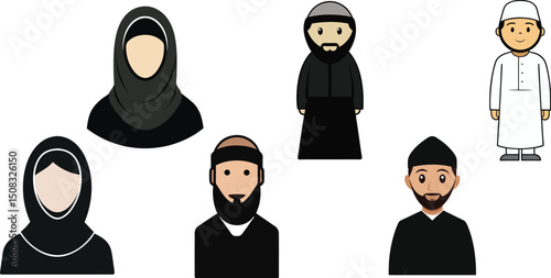 Set of Traditional Islamic Attires character. vector designs