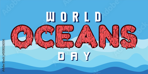 World oceans day design with turtle. Sea turtle trapped in plastic celebrating world ocean day