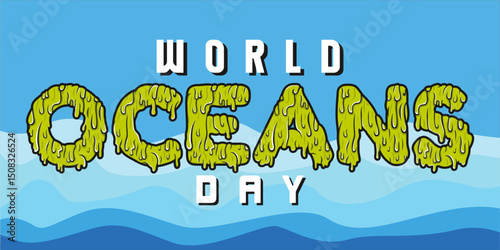 World oceans day design with turtle. Sea turtle trapped in plastic celebrating world ocean day