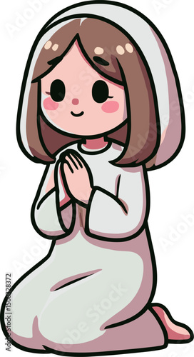 お祈りをする女性のイラスト