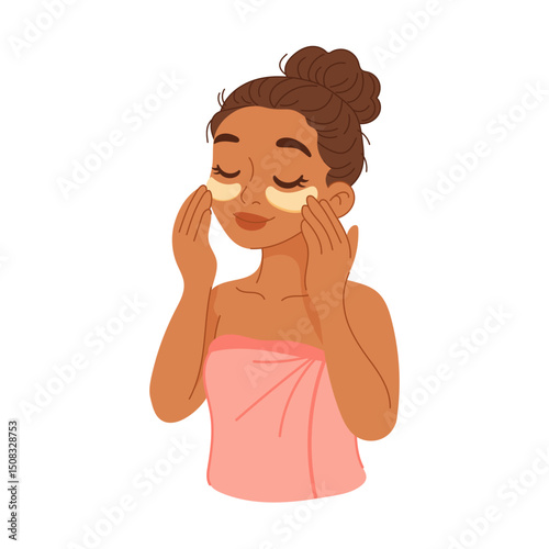 Black woman using under eye patches for skincare