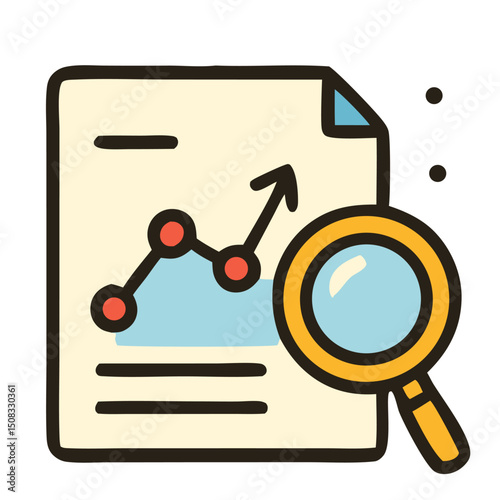 Document showcasing a graph under a magnifying glass, ideal for analysis, research, statistics, financial reports, business presentations, data visualization.