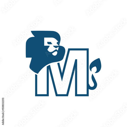 Lion head letter M logo design,  initial logo design template illustration