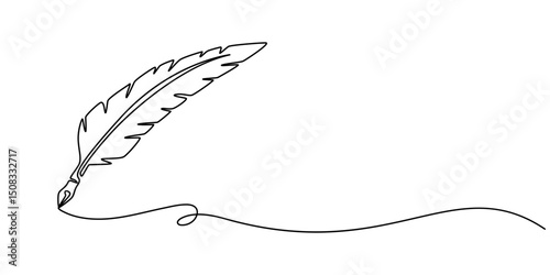 Crow feathers continuous one line drawing. Bird feather. Vector illustration, Continuous Line Drawing of Feather Icon. Hand Drawn Symbol Vector Illustration. Bird feather continuous one line drawing.