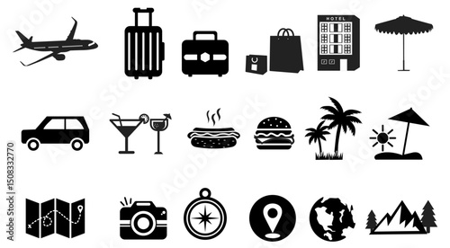 Vector Line Art Icon Set for Vacations, holiday