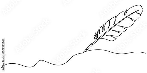 Crow feathers continuous one line drawing. Bird feather. Vector illustration, Continuous Line Drawing of Feather Icon. Hand Drawn Symbol Vector Illustration. Bird feather continuous one line drawing.
