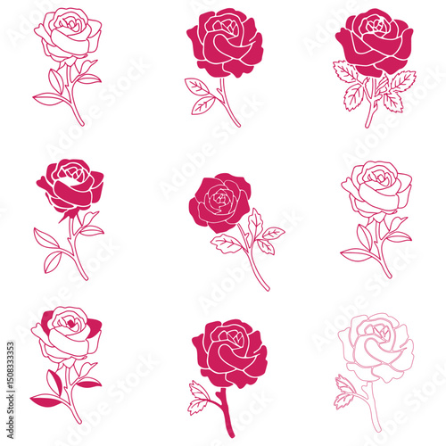 Rose Silhouette Design Vector, Black Rose Unique Design 