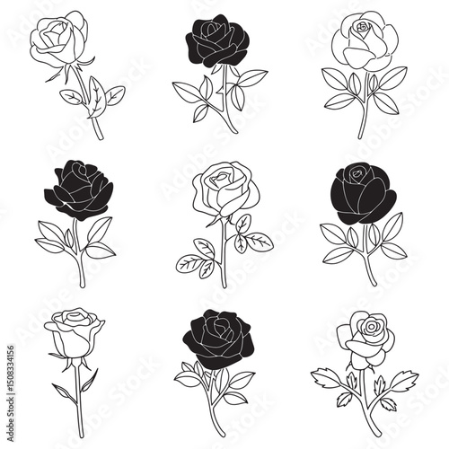 Rose Silhouette Design Vector, Black Rose Unique Design 