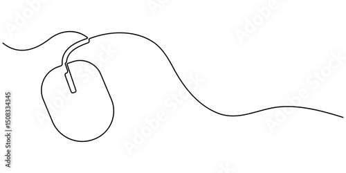 Mouse computer one continuous single line art drawing. Minimal art style. Computer mouse equipment continuous line art illustration, Computer mouse continuous one line drawing, Drawn continuous one.