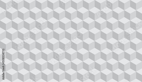 Geometric cube grid seamless pattern in isometric style. Abstract 3d cube pattern texture in gray tones. Vector illustration
