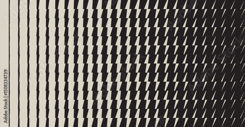Trendy geometric seamless pattern with transition effect directed vertically. Abstract monochrome background with dynamic gradient from bold to thin shape. Design with distortion and glitch effect