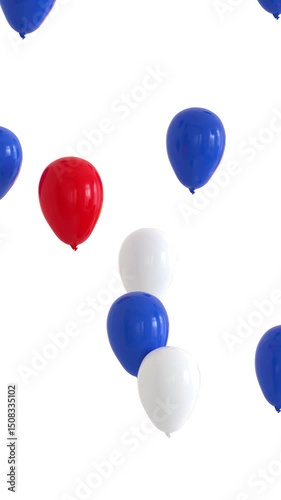 blue, white and red balloons slowly flying away - 3D rendering