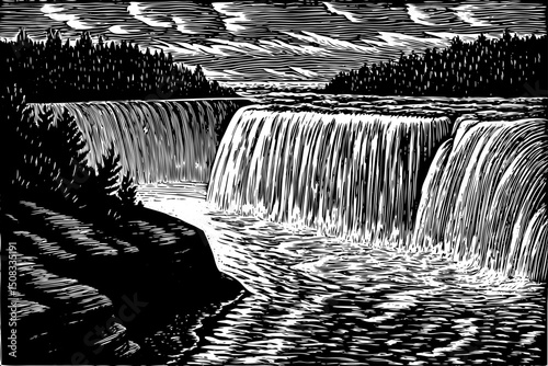 Niagara Falls illustration black and white hand drawn sketch