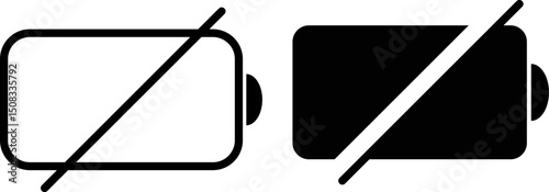 No battery icon. Battery charge indicator. Technology concept. prohibition symbol. empty battery sign. charge indicator icons
