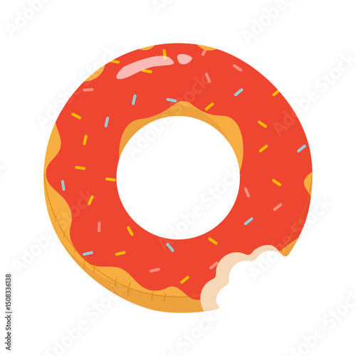  Donut inflatable swimming ring for swimming pool or sea vector flat cartoon illustration isolated on white. Swimming pool circle toy. Summer floating swim rings top view. Rest or relax on sea water.