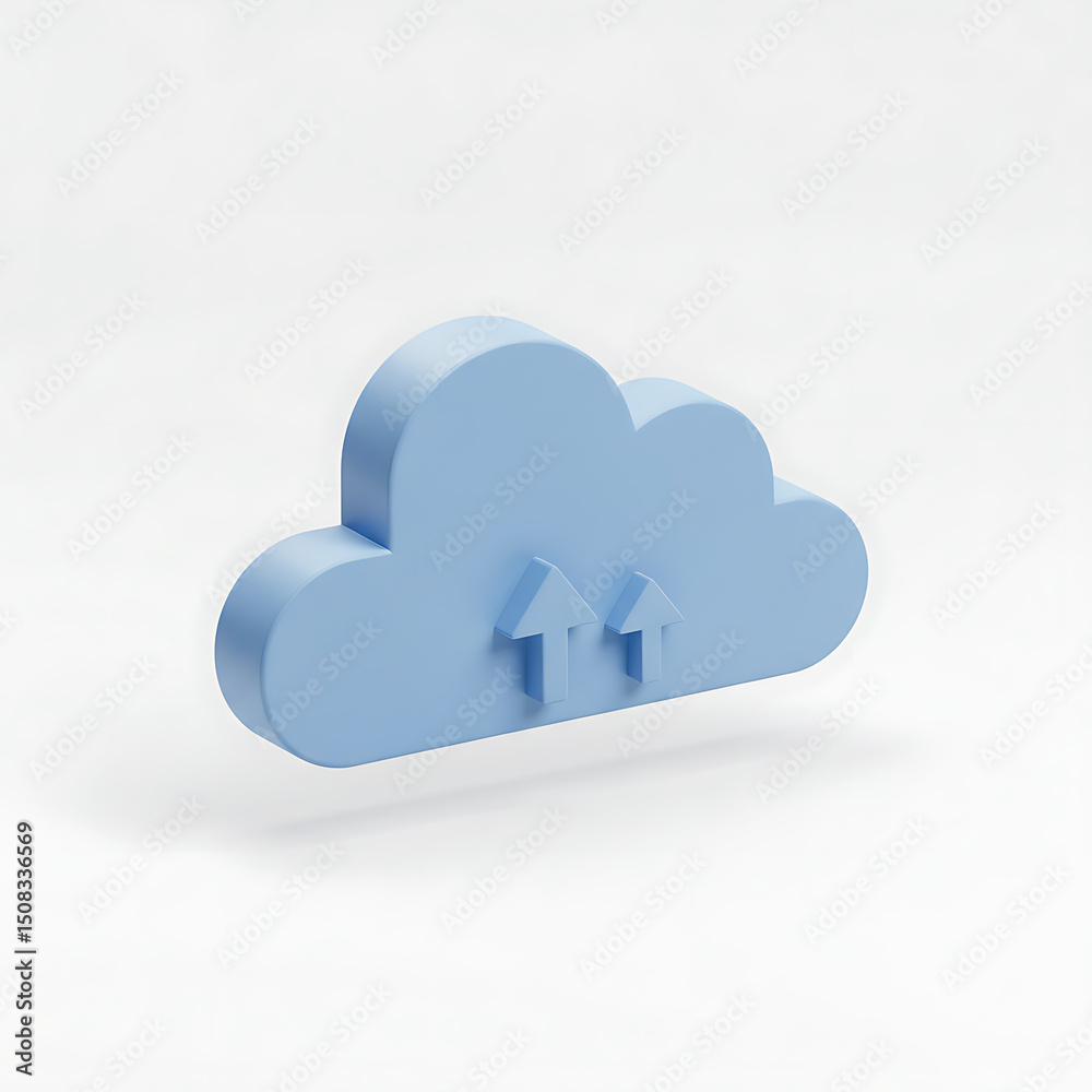 3D Render of Cloud Computing Upload Icon: Digital Data Storage and Transfer Visualization 3D Render of Cloud Computing Upload Icon: Digital Data Storage and Transfer Visualization