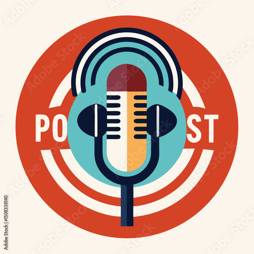 Editable Podcast Logo Featuring Mic and Sound Waves – Vector Design for Radio Shows and Audio Content Creators