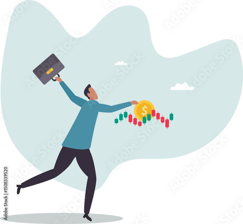Stock market trader, technical analysis to buy and sell stock to earn profit, investment or wealth management, trend following.character for design.