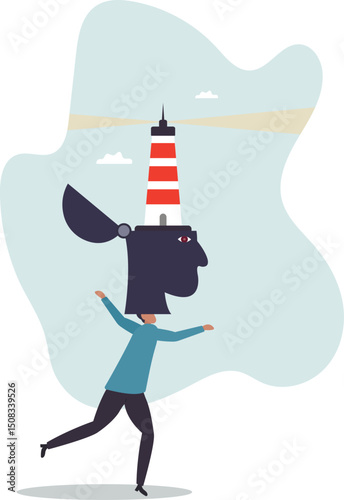 Vision to see direction, enlightenment or wisdom to discover new knowledge, solution or insight, guidance or searching.character for design.