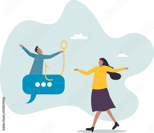 Liar, dishonesty colleague, cheating boss lying about work advantage, fraud or illegal and corruption, message trap.character for design.