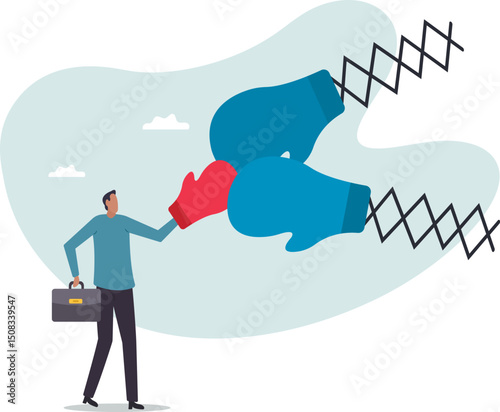 Business challenge to deal with many competitors, difficulties and problems, strength or power to overcome conflict .character for design.