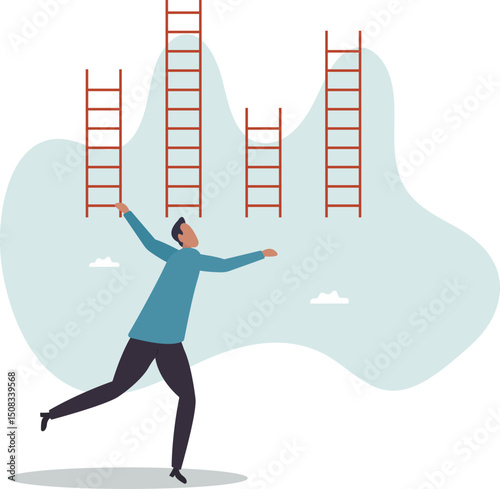 Choosing success ladder, difference career path, opportunity or various choices, challenge to choose best option,character for design.