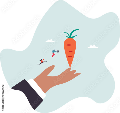 Incentive, reward or bonus to motivate employee on hard working to reach success, company benefit, job promotion or employee program .character for design.