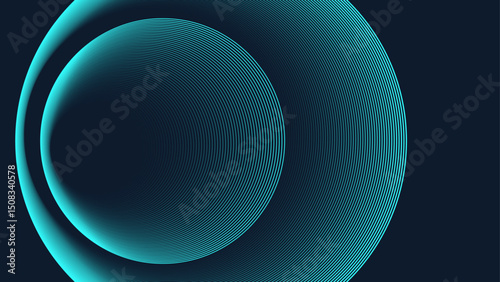 Abstract circle line pattern spin blue green light isolated on black background in the concept of music, science, Ai technology, digital futuristic banner